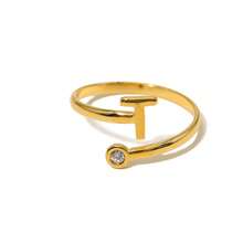 1個女士字母系列鈦鋼18k鍍金鑽石鑲嵌開放式指環 - 金色 - 查看 19