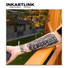 Inkartlink 1pc 8*18cm Wild Heart Herbal Juice Temporary Tattoo, Waterproof, Lasts 1-2 Weeks - Black - View 2