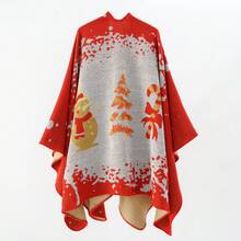 1pc Ladies' Christmas Themed Warm Shawl With Decorative Patterns For Parties - Red - View 3