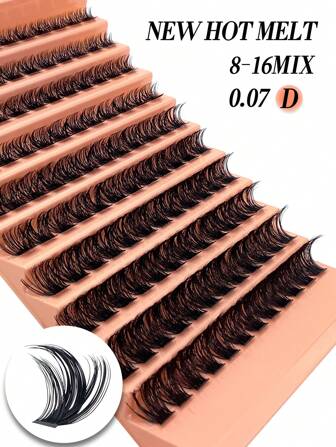 Miss Wink 自然卷翘浓密热熔单根睫毛延长 8-16mm 0.07mm D 超轻 10 排 120 片防水水貂结毛单簇 3D 贴合睫毛适合淡妆、浓妆和日常使用，方便日常携带或外出斜线簇、睫毛簇、单根睫毛、睫毛、假睫毛