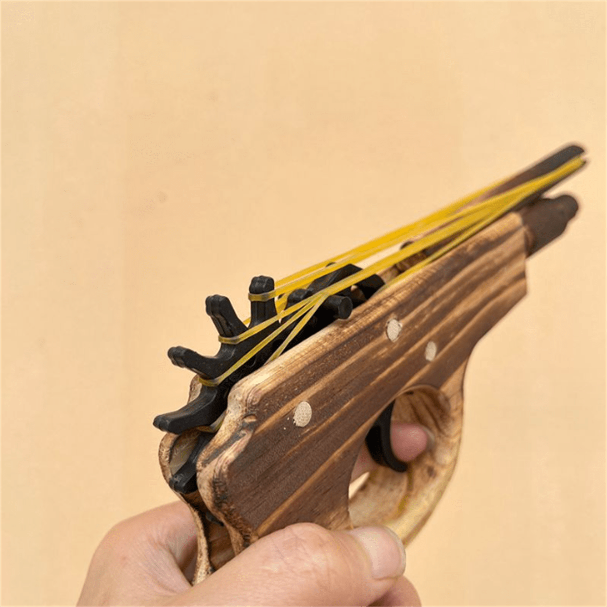 A Wooden Repeating Rubber Band Pistol Rubber Band No. 13 Small DoubleBarreled Wooden Gun Short
