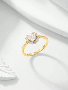 1枚精美浪漫的簡約風格925純銀戒指,鑲有鋯石和心型雪花圖案,適合女性日常佩戴或約會時穿戴 - 心形 - 查看 2