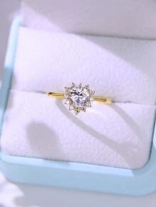 1枚精美浪漫的簡約風格925純銀戒指,鑲有鋯石和心型雪花圖案,適合女性日常佩戴或約會時穿戴 - 心形 - 查看 3