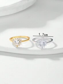 1枚精美浪漫的簡約風格925純銀戒指,鑲有鋯石和心型雪花圖案,適合女性日常佩戴或約會時穿戴 - 心形 - 查看 6