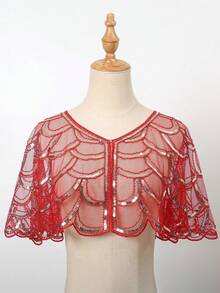 1件女士閃亮晚禮服披肩,鑲有亮片的短外套和珠片短上衣,適用於正式晚裝和旗袍 - 彩色 - 查看 1