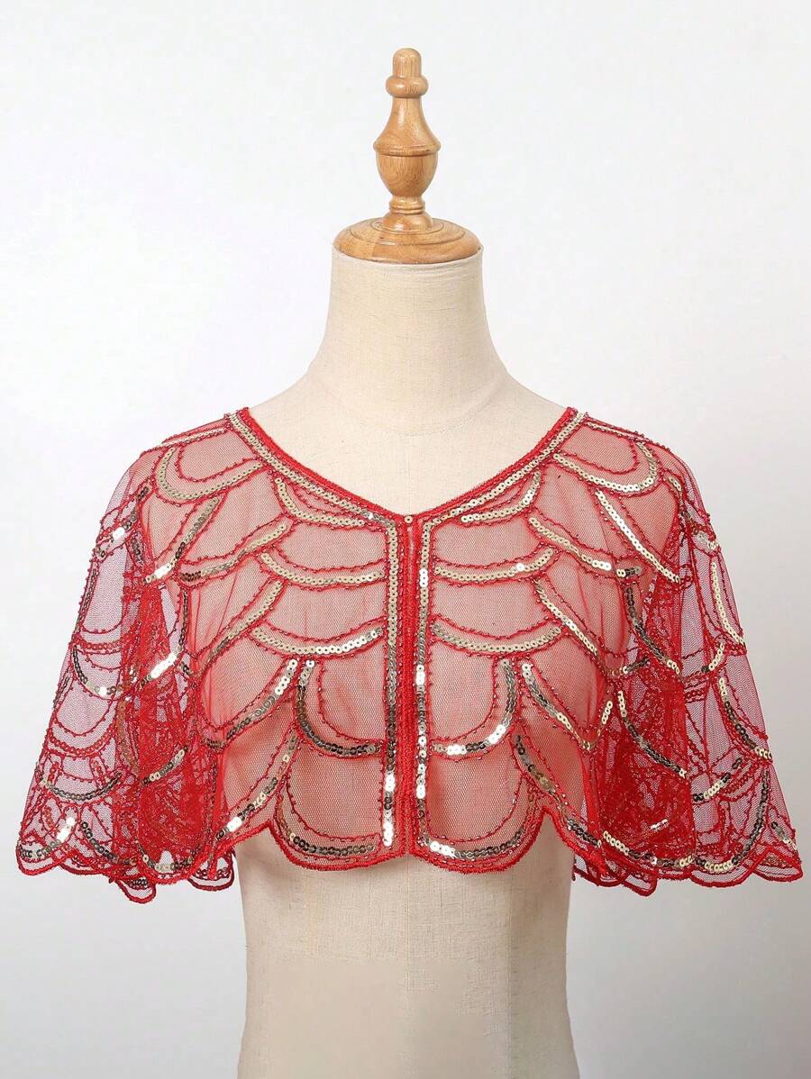 1件女士閃亮晚禮服披肩,鑲有亮片的短外套和珠片短上衣,適用於正式晚裝和旗袍 - 彩色 - 查看 1