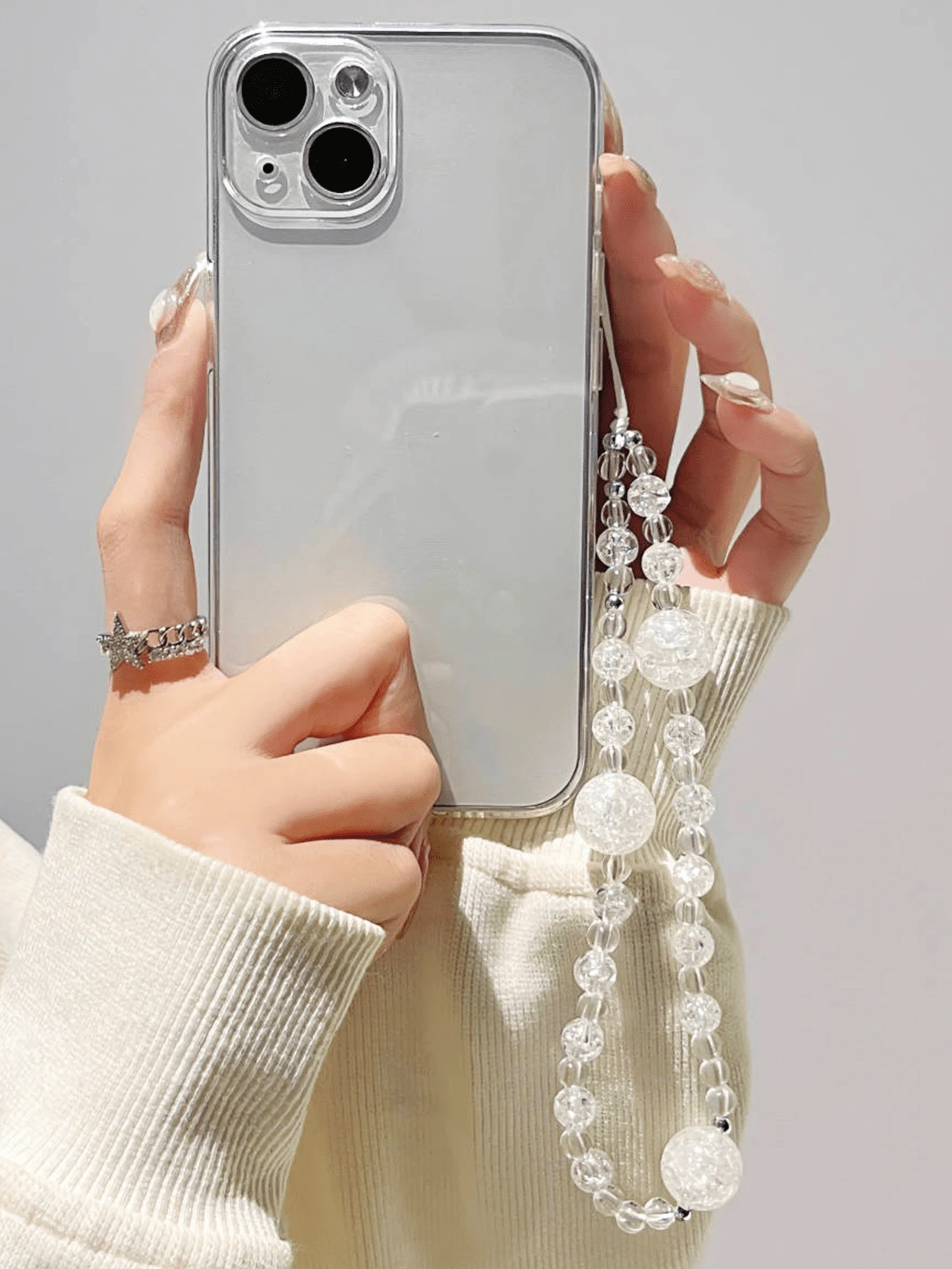 1入組透明串珠手鍊/手機吊鍊,破裂紋路裝飾 - 彩色 - 查看 1