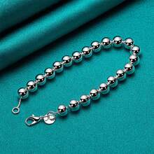 925 純銀 6 毫米珠子鏈手鍊 - 手工珠子手鍊,銀珠手鍊女士/男士 - 銀色 - 查看 8