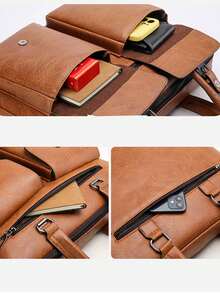 斜背包男士單肩包復古皮革直立商務男士休閒皮包,1 包（14.96 英寸*11.81 英寸*2.75 英寸）復古油皮男士手提包斜挎包,可容納手機充電線水杯,適合商務旅行,日常工作通勤包父親生日禮物包男士多用途斜挎包男士包頭層牛皮單肩斜挎包時尚托特包商務公文包多開口大容量男士手提包經典公文包筆記本電腦公文包文件袋辦公用品防水禮品送給丈夫爸爸的禮物情人節禮物 - 卡其色 - 查看 4