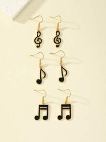 3pairs/Set Enamel Music Note Design Minimalist Personalized Earrings For Daily Wear - Multicolor - View 7