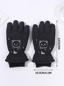 1入兒童防滑保暖滑雪手套,適用於戶外活動:騎行和滑雪,男女適用 - 黑色 - 查看 6