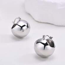 女款簡約時尚光滑大膽寬球吊飾耳環幾何圓形厚重環形耳環 - 彩色 - 查看 6