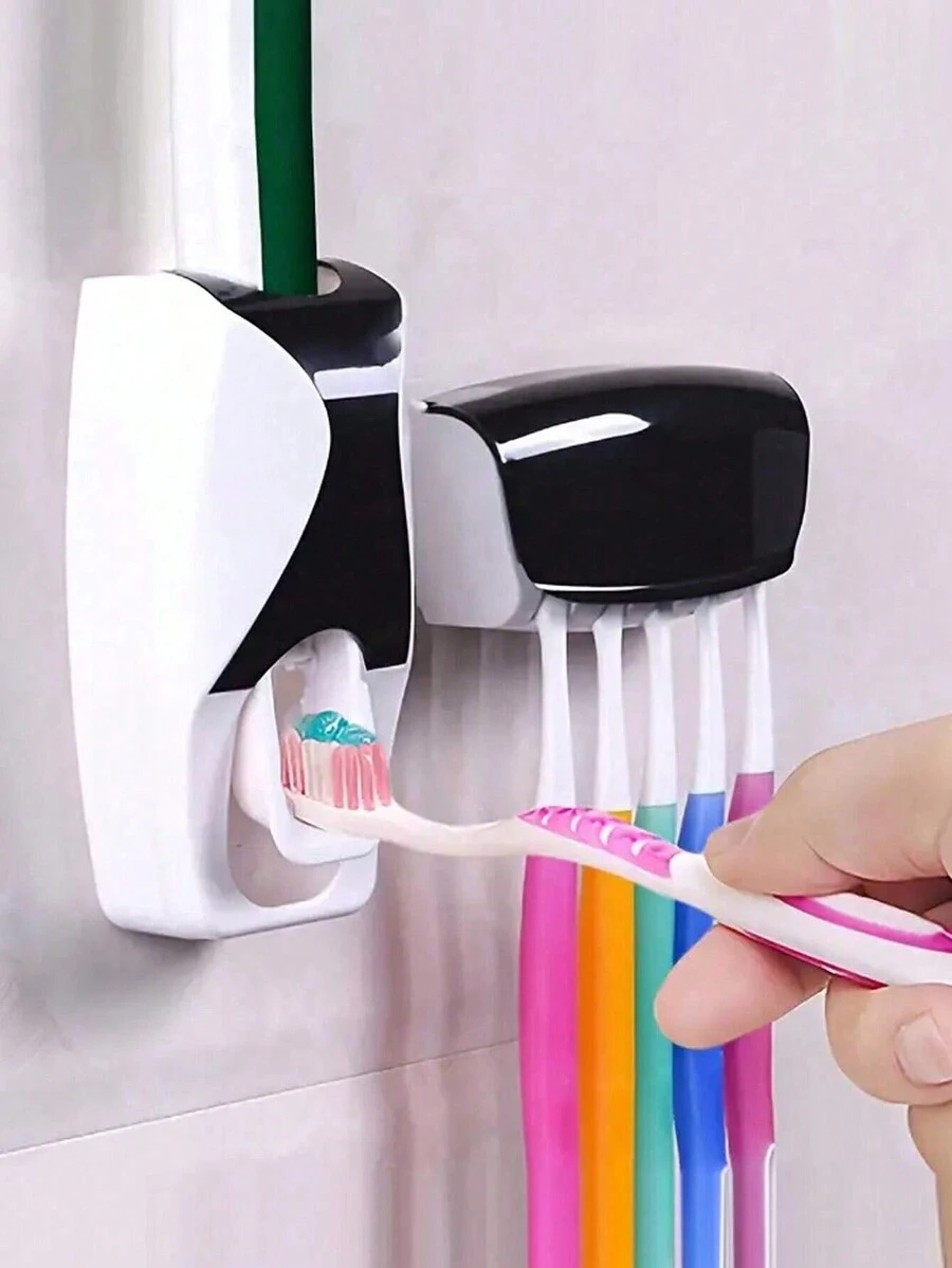 Dispensador De Dispositivo Automático De Exprimido De Pasta Dental Montado En La Pared Con 5 Ranuras - Conveniente Y Higiénico Porta Cepillos De Dientes Para El Baño, Organizadores Y Almacenamiento Del Baño - Negro - Ver 1
