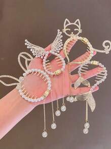 1pc Women's Elegant Hair Clip With Rhinestone, Faux Pearl, Fringe & Flower Design, Suitable For Daily Hairstyling, School Stuff, Faux Pearl Hair Accessories, Vacation Outfits Woman, Looks Of Party