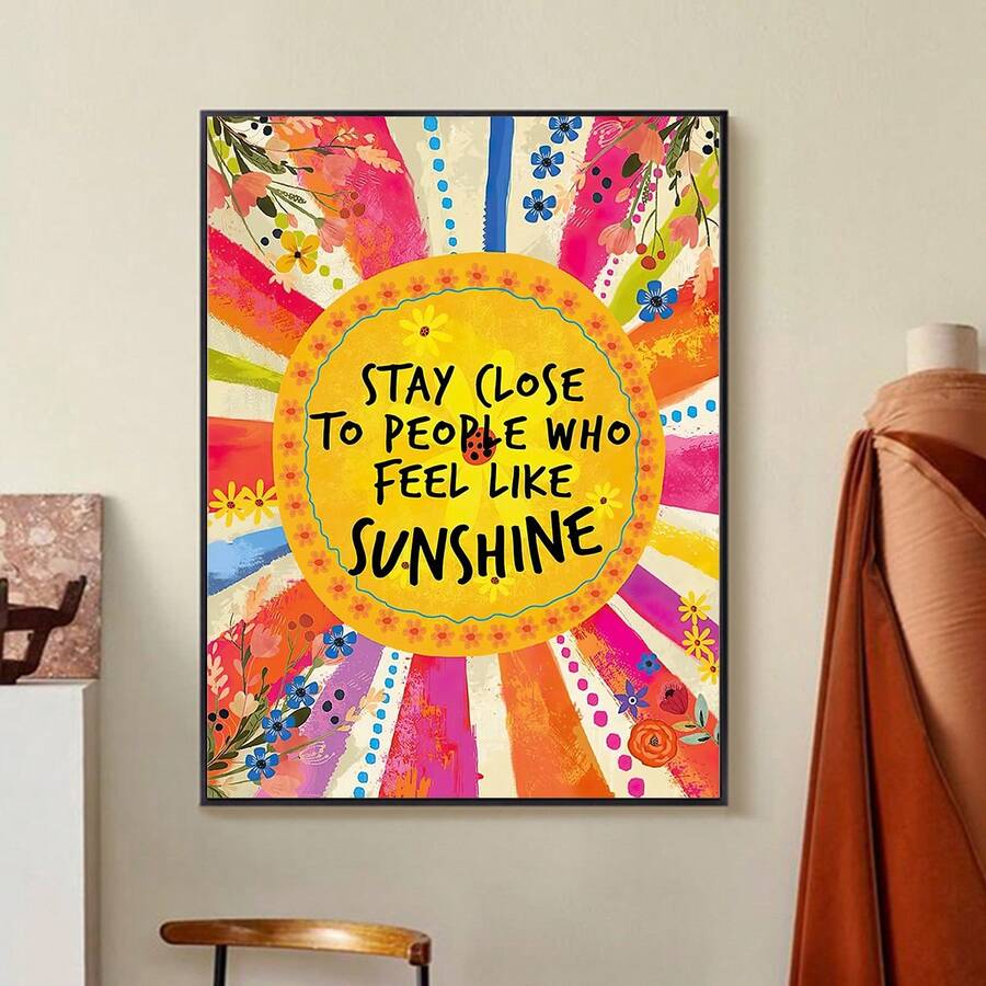 1pc Colorful Cartoon Sunburst Quote Art Text Canvas Poster Painting