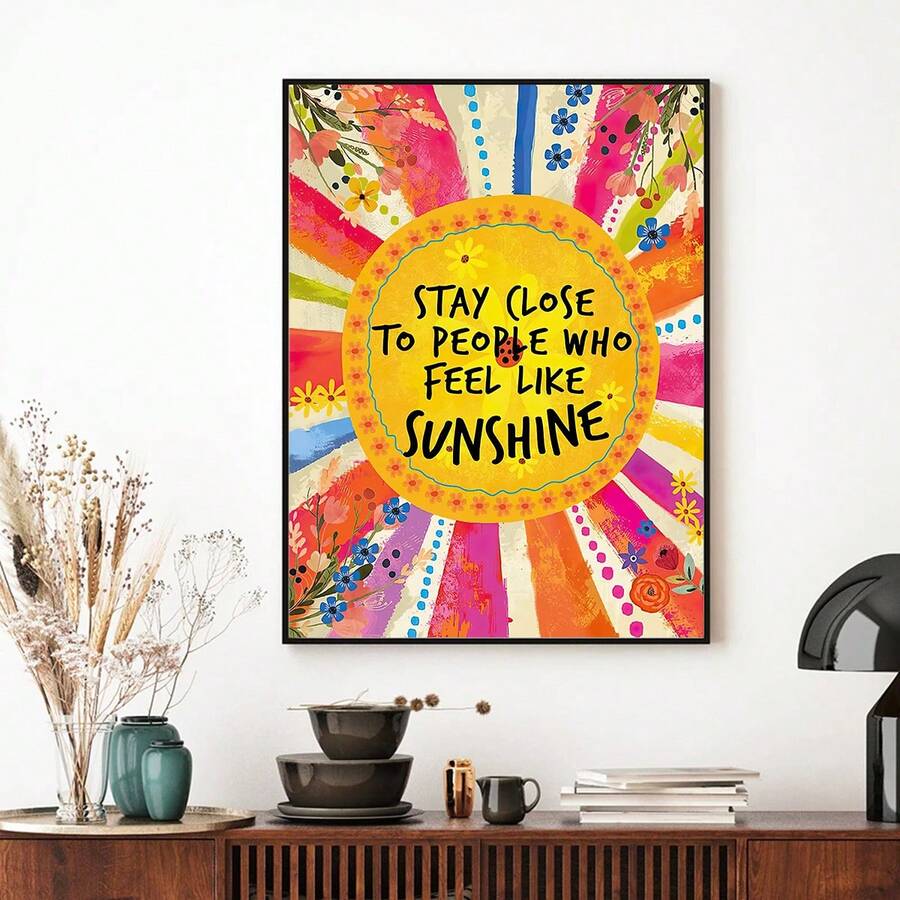 1pc Colorful Cartoon Sunburst Quote Art Text Canvas Poster Painting