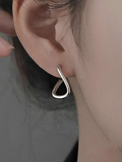1 Pair 925 Sterling Silver Asymmetrical Hoop Earrings, Minimalist Design Jewelry For Women, Suitable For Daily Wear