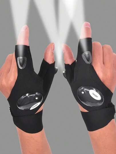 1副無指手套led手電筒防水火炬,釣魚露營徒步生存救援工具照明手套