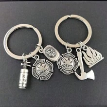 2 件/套男士歐式消防員和滅火器紀念鑰匙圈吊墜,送給男友的絕佳禮物 - 復古銀色 - 查看 1