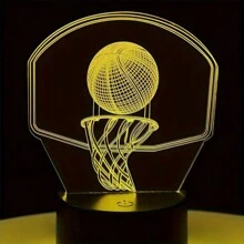 1pc Basketball Themed 3d Night Light, Single/Touch Control, Color Changing Led Table Lamp- Perfect Gift, Creative Illusion Light For Home Bedroom Decoration, Holiday Present - Black - View 5