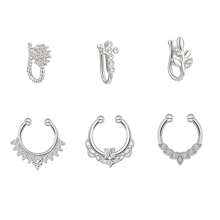 3-6入組16g流行cz假穿刺鼻環,適用於男女性,萬聖節蝙蝠假鼻環,c型鼻套鼻墊假穿刺珠寶,適用於宴會日常佩戴 - 銀色 - 查看 3
