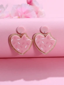 2pcs Women Valentine's Day Heart Shaped Cookie Earrings For Daily Wear And As Valentine's Day Gift - Multicolor - View 12