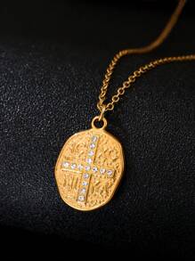 A Men'S Gold Diamond Cross Pendant Necklace - Gold - View 1