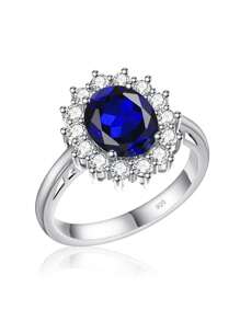 1 Tinh Tế Bạc 925 & Đính Đá Cubic Zirconia Nhẫn Cho Nữ, Đính Hôn/Kỷ Niệm/Đảng Tặng - Xanh đậm - Xem 1