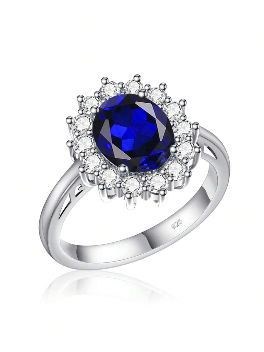 1 Tinh Tế Bạc 925 & Đính Đá Cubic Zirconia Nhẫn Cho Nữ, Đính Hôn/Kỷ Niệm/Đảng Tặng - Xanh đậm - Xem 1