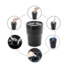 1入組多功能汽車垃圾桶，附有蓋子，可當桌上收納盒、煙灰缸、儲物盒及杯架使用 - 黑色 - 查看 7