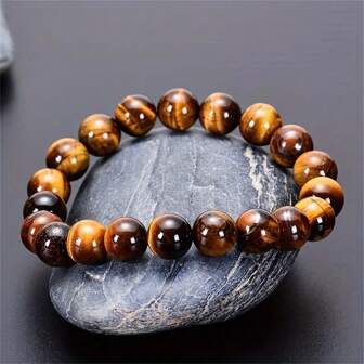 European And American Natural Tiger Eye Stone Bracelet For Men Handmade Beaded Single Circle Yellow Tiger Eye Bracelet "