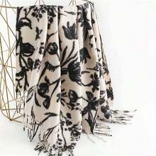 1條女用米色圍巾,甜美風格,秋冬印花圍巾,百搭,保暖厚實 - 米色 - 查看 2