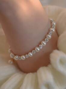 1個新到貨獨特設計酷色調時尚S925純銀閃亮星球+人造珍珠手鍊，完美的生日禮物 - 銀色 - 查看 1