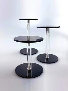 1pc Transparent Round Acrylic Jewelry Display Stand - Black and White - View 4