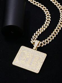 1 件嘻哈珠寶鑲嵌鑽石和酷炫字母 Gb 不鏽鋼吊墜項鍊 - 彩色 - 查看 9