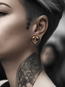 1 đôi Của Châu Âu và Châu Mỹ Xuyên Thép Titan Đen Ròng rọc Tai Cổ xưa Vàng Sọ Tai Sự bành trướng Phụ kiện Tai Lỗ Hoa tai Dành Cho Nam Và Nữ - màu đen - Xem 3