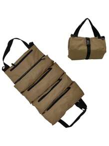 1入組超級捲起式工具包,多用途捲起式工具袋、板手捲、帆布工具組織桶、汽車急救包包裝捲、掛式工具拉鍊攜帶袋、汽車露營裝備 - 卡其色 - 查看 1