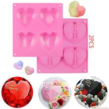 2 cái/bộ 4 khoang 3D Hình trái tim Silicone Sô cô la Kẹo Bánh Khuôn , Ngày lễ tình nhân DIY Bộ khuôn - Màu Hồng Tươi - Xem 1