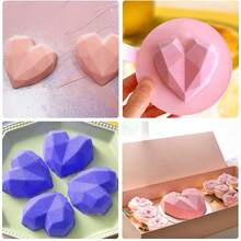 2 cái/bộ 4 khoang 3D Hình trái tim Silicone Sô cô la Kẹo Bánh Khuôn , Ngày lễ tình nhân DIY Bộ khuôn - Màu Hồng Tươi - Xem 3