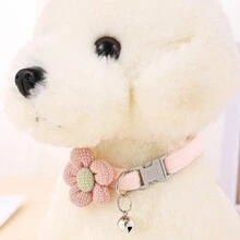 1入組可愛的針織鈴鐺項圈,可調節的貓/小狗項鍊,可愛的貓貓項圈帶花朵裝飾和鈴鐺 - 給您毛茸茸的朋友裝飾的完美選擇！ - 粉色 - 查看 4