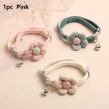 1入組可愛的針織鈴鐺項圈,可調節的貓/小狗項鍊,可愛的貓貓項圈帶花朵裝飾和鈴鐺 - 給您毛茸茸的朋友裝飾的完美選擇！ - 粉色 - 查看 3