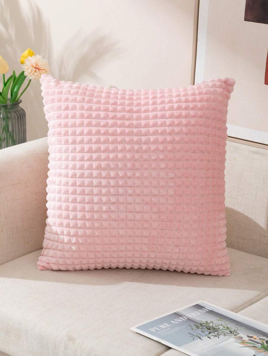 1pc Plush Grain Pillowcase - Pink - View 1