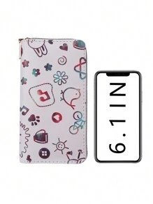 1 件新款白色 Pu 創意圖案女用皮夾,時尚百搭便攜式拉鍊長手拿包,多功能大容量皮夾 - 白色 - 查看 3