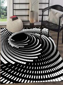 1 件白色聚酯纖維方形漩渦設計地毯,家居客廳裝飾地毯 - 彩色 - 查看 6