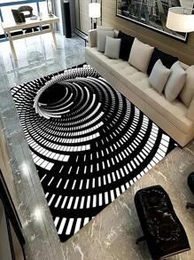 1 件白色聚酯纖維方形漩渦設計地毯,家居客廳裝飾地毯 - 彩色 - 查看 3