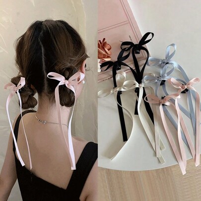 2pcs Women's Hair Accessories Set, Black Satin Bow Hair Claw & Elegant Ribbon Bow Hair Claw With Tassel, Perfect Gift For Girlfriend Cute Valentine's Day Valentines Claw Clips Hair Clips Hair Jaw Clip Hair Clamps Hair Clutch Hair Catcher Clip, Casual Fall Winter For Vacation Outfits Woman