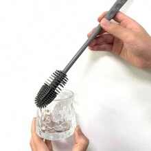 长柄杯刷、奶瓶清洁刷、玻璃器皿刷、婴儿奶瓶刷、厨房清洁刷，无盲区 - 灰色 - 查看 3