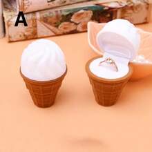 創意可愛情人節冰淇淋造型戒指盒浪漫卡通戒指包裝盒絲絨首飾耳環收納盒 - 彩色 - 查看 7
