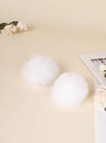 1 Pair Detachable White Fur Pom Pom Shoe Clip Accessory, Suitable For Wedding Heels, Flats, DIY Shoe Decoration