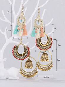 3sets Bohemian Style Tassel & Bell Shaped Alloy Earring Set, Suitable For Women's Wedding, Parties And Banquets - Gold - View 4
